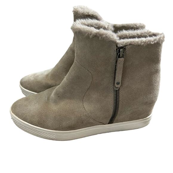 Caslon Wedge Ankle Boots Size 8 Sherpa Lined Water Resistant Tan Platform - Picture 1 of 7